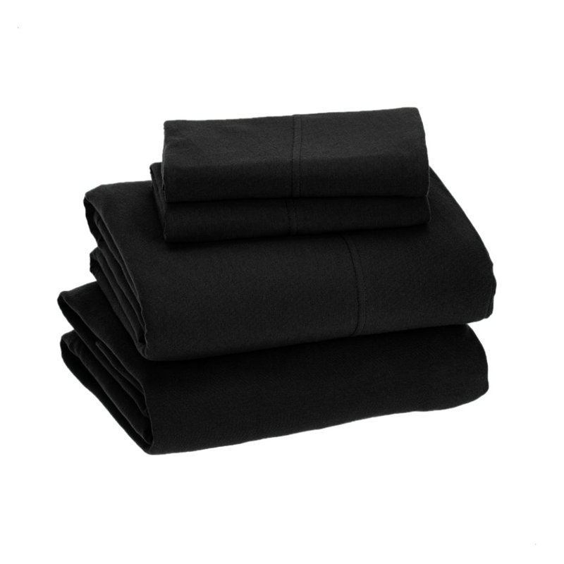 Jersey Knit Queen Size Sheets 4pc|100% T-Shirt Cotton Breathable Jersey Sheets Set| All Season , Black, Queen, Black