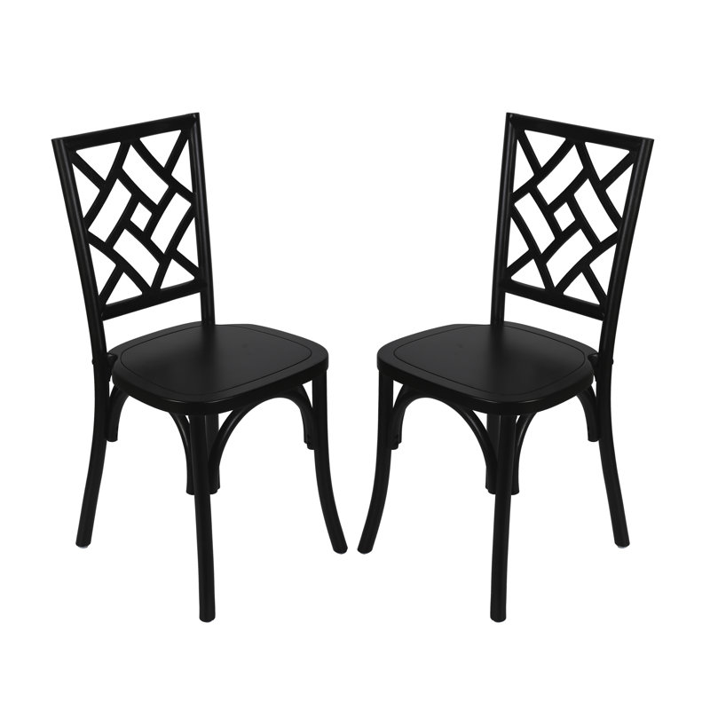 Commercial Solid Wood Stackable Dining Chair With Intricate Back, 2, Black