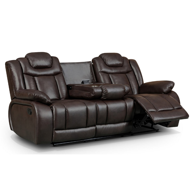 Galles 3 Seater Faux Leather Reclining Sofa, Galles Brown Faux Leather, 2