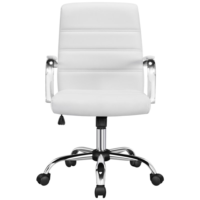 Mid-Back Executive Swivel Office Chair with Metal Frame and Arms, White