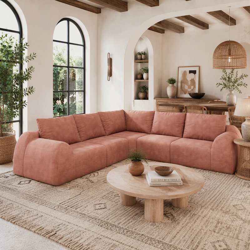 Canapé d'angle modulaire en forme de V, 5 places, 105 pouces, chenille rose, comprimé sous vide, pour salon