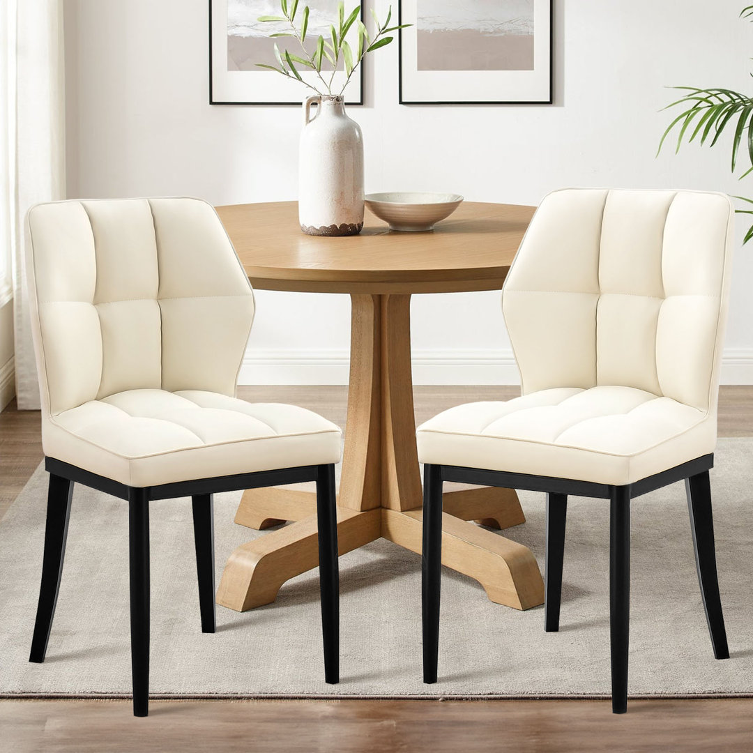 Raffertie 19.6" H PU Leather Upholstered Modern Dining Chairs With Black Metal Frame and Checker-Shaped Backerst (Set of 2) George Oliver Upholstery 