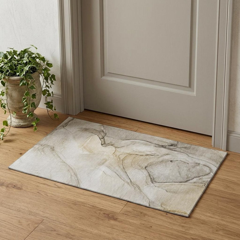 3' X 5' Beige And Ivory Abstract Washable Area Rug With UV Protection