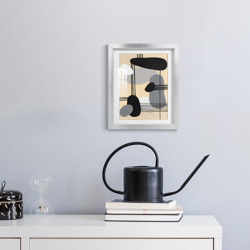 «Interconnected Shapes II», impression encadrée, H 25,5 po x l 17,5 po, Argent argent