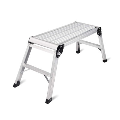 Escabeau en aluminium pour plateforme de travail robuste, pliable, capacité de 330 lb (argent)
