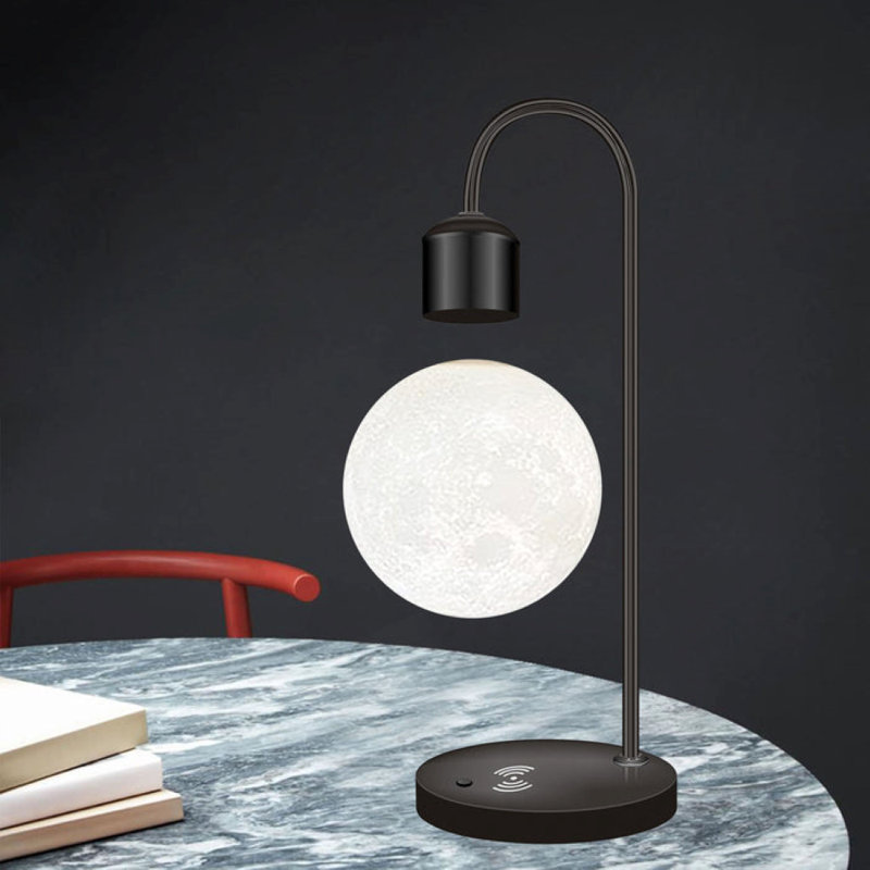Levitating Moon LED Lamp with Wireless Phone Charger, Black
