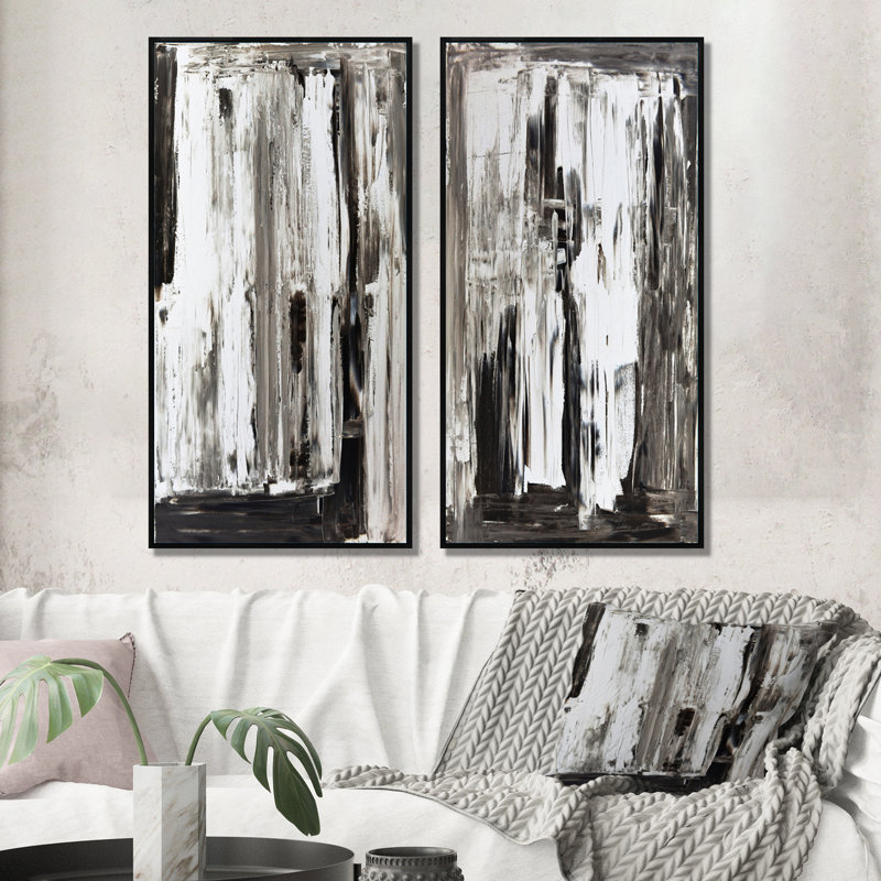 «Brown and Beige Modern Art», ensemble de 2 peintures sur toiles, H 40 po x l 40 po x P 1 po, Cadre flottant noir