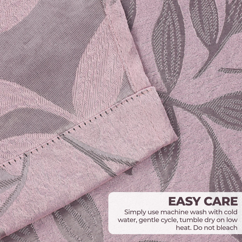  Modern Bohemian Leaves Pattern 100% Polyester Machine Washable Room Darkening Blackout Curtains, 36" W x 72" L, Blush