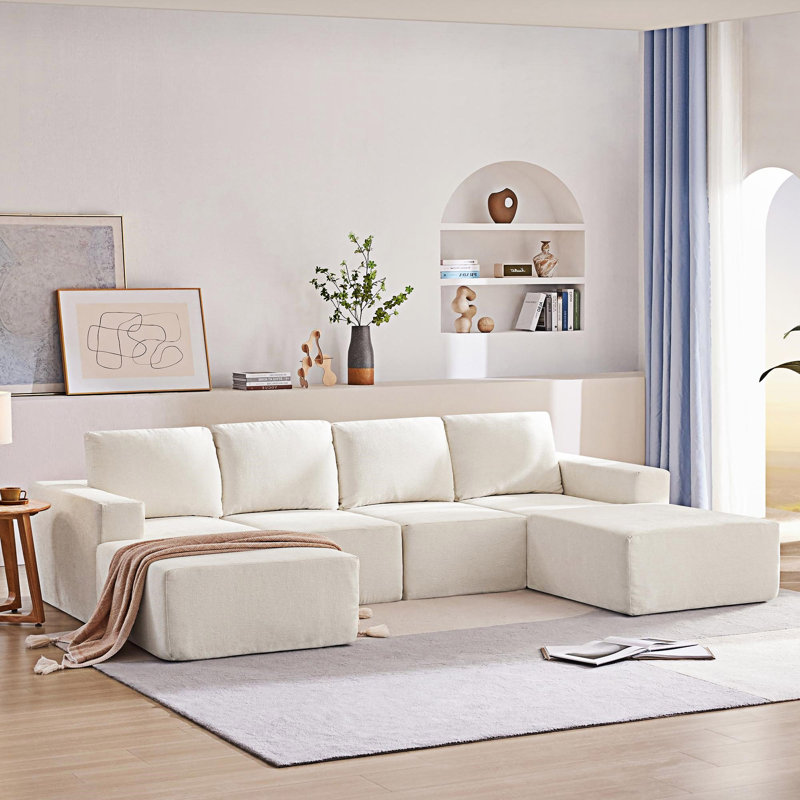 Canapé modulaire en U modulaire avec repose-pieds, Beige
