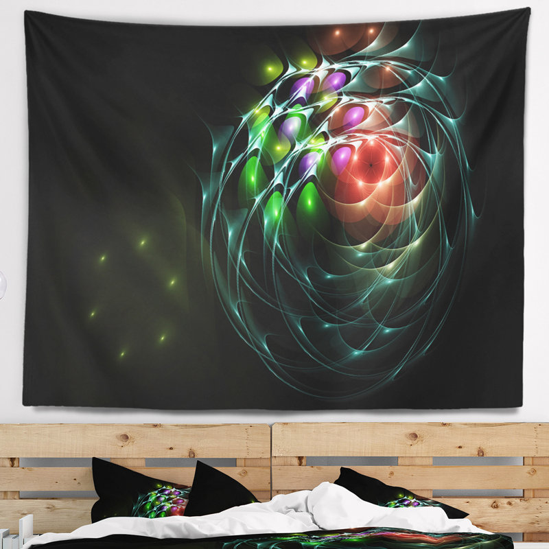 Tapisserie artful à motif fractal abstract green 3d, H 32 po x l 39 po