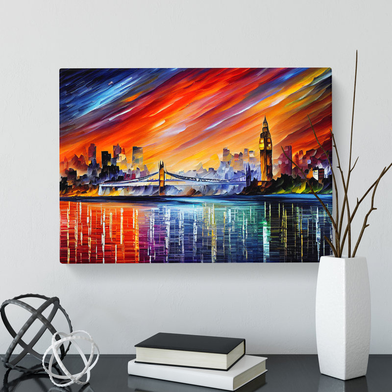 London Skyline Painted - Wrapped Canvas Painting, 35cm H x 50cm W x 3cm D