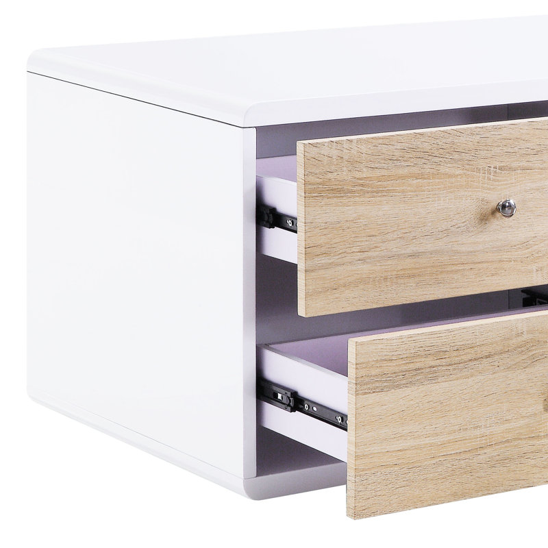 Table basse rectangulaire blanche ultra brillante avec rangement et style contemporain fonctionnel