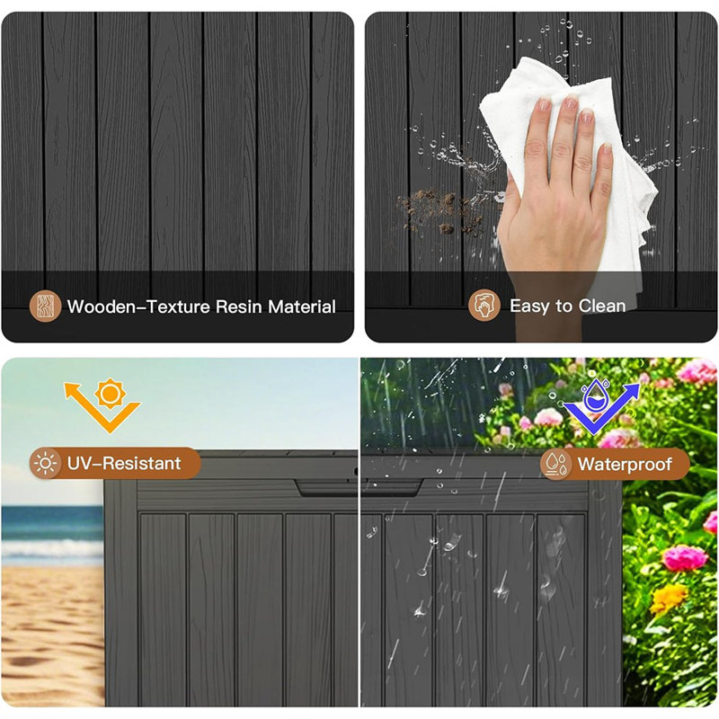 Boîte de rangement pour terrasse de 50 gallons, contenant de patio imperméable et verrouillable, résistant aux rayons UV pour les meubles de jardin - noir