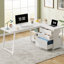 Bureau d'ordinateur profilé avec 3 tiroirs et tablettes de rangement, bureau d'angle réversible pour bureau à domicile-398606905-382091357