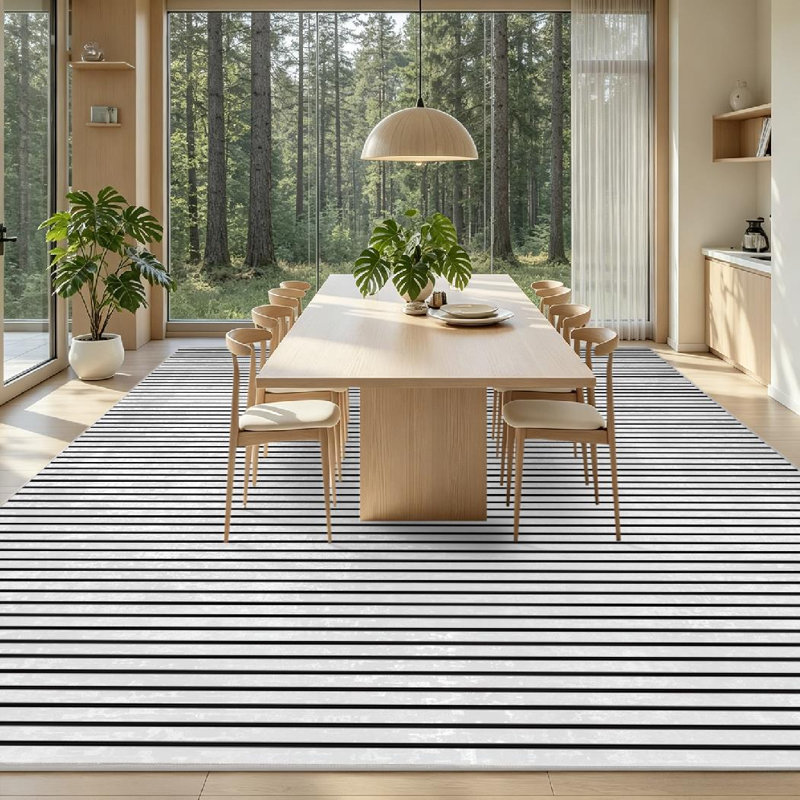 White Black Stripes Striped Monochrome Abstract Straight Lines Machine Washable Indoor Area Rug, Rectangle 79" x 118"