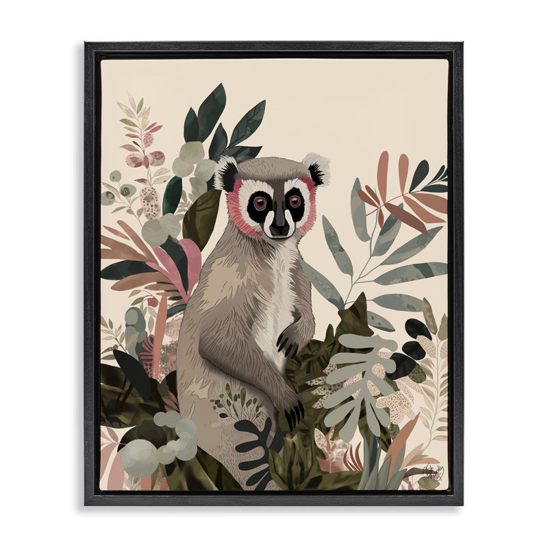 «Lemur in Tropical Tree», art mural encadré flottant par Fab Funky, Cadre flottant noir de jais, H 21 po x l 17 po