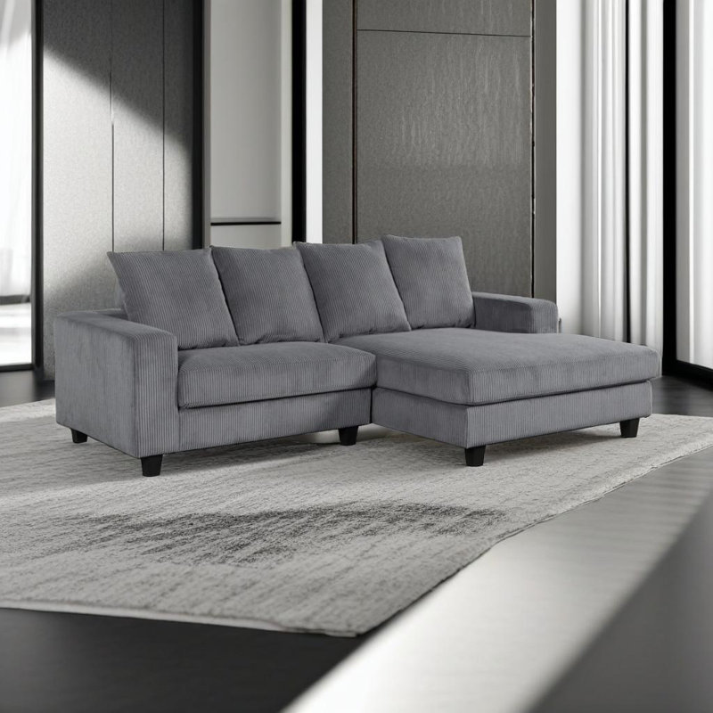 Ramona L Shaped Comfy Couch Catarina With Right Facing Chaise, Gray