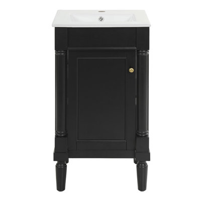 Armoire de salle de bain de style français 18 po avec rangement, solution pour petit espace avec lavabo en céramique, tablette réglable, charnières à fermeture en douceur