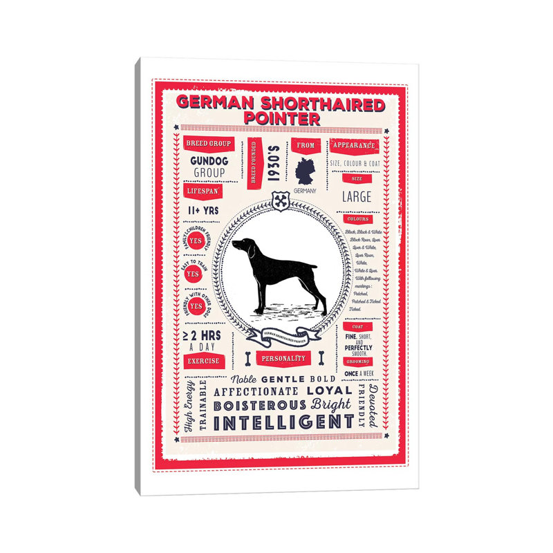 «German Short Haired Pointer», infographie - rouge par PaperPaintPixels - impression sur toile tendue
