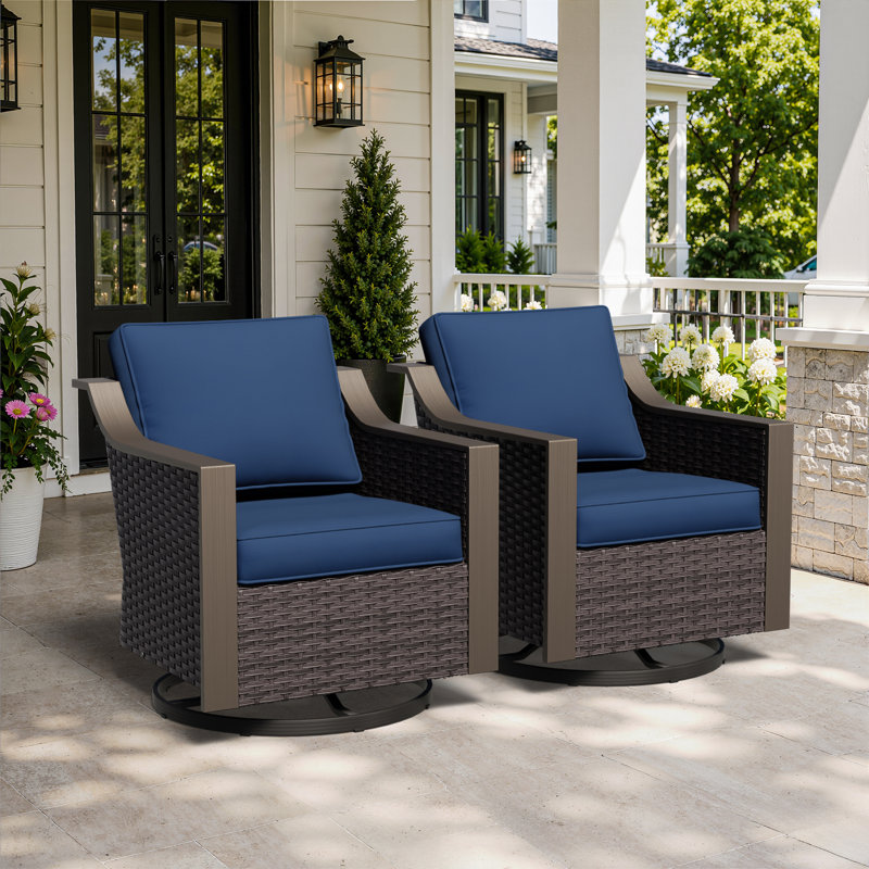  Chaise berçante d'extérieur pivotante en rotin avec coussins (ensemble de 2), Bleu