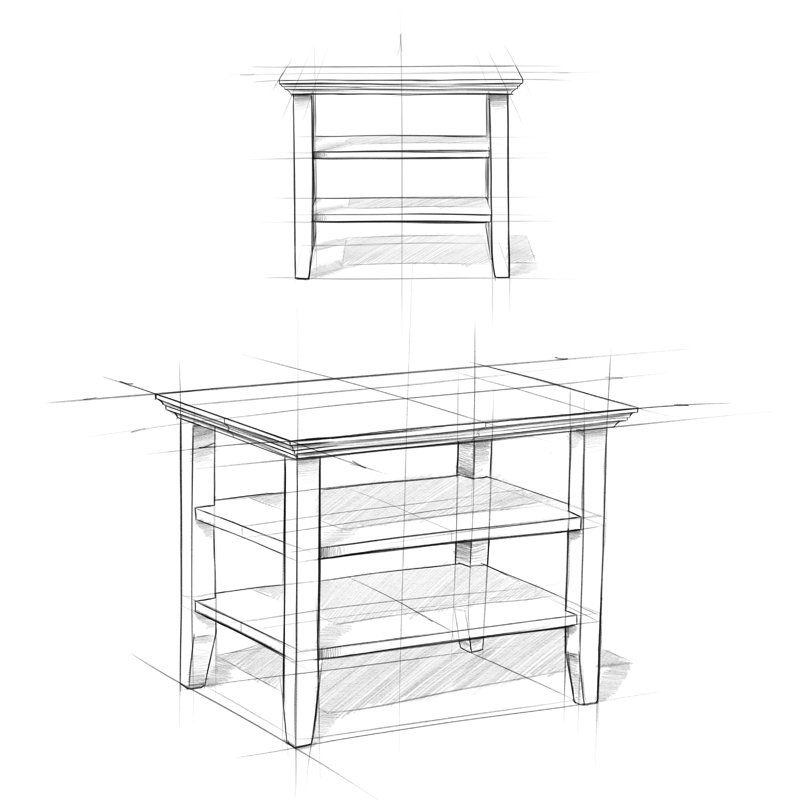 Acadian Distressed Grey Solid Pine 14" Narrow Side Table with Shelves