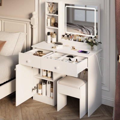 Meuble-lavabo blanc avec miroir et lumières