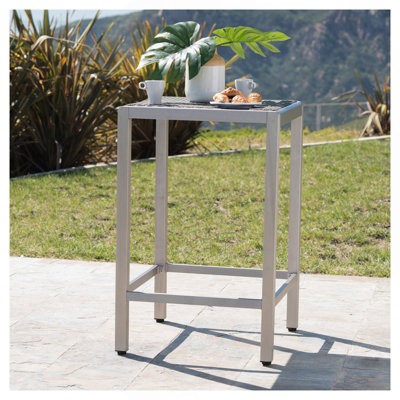 43" Outdoor Aluminum Frame Bar Table With PE Rattan Table Top, Grey Finish