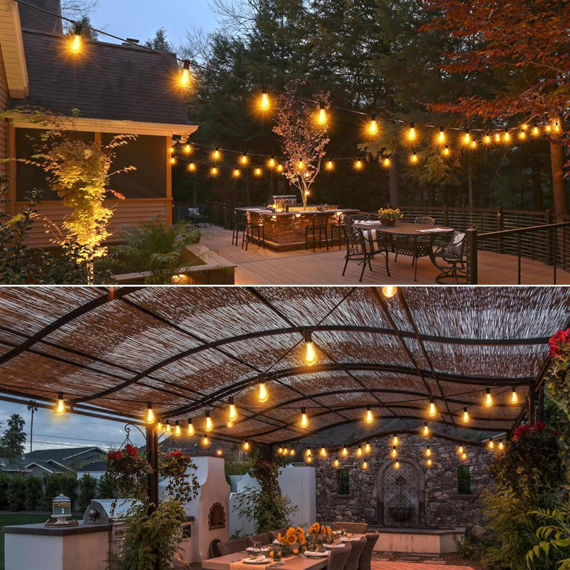100FT Outdoor LED String Lights With 52 Shatterproof Dimmable Bulbs, Waterproof Patio Lighting For Porch Garden Backyard Balcony Pathways, 2700K Warm White