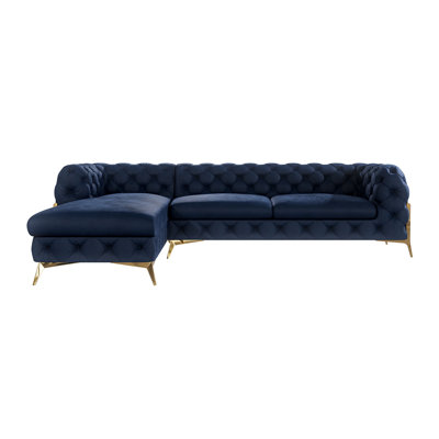 Chesterfield Corner Chaise Sofa  with Gold Metal Legs