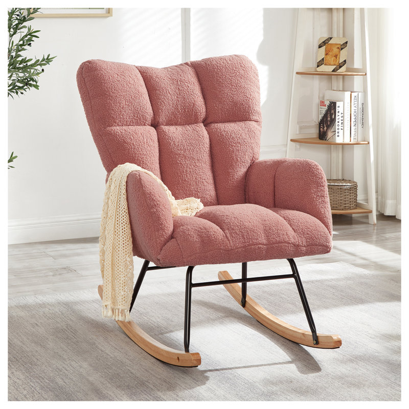 Fauteuil oscillant capitonné en tissu pour le salon, fauteuil de chambre de bébé rembourré rose, Pink