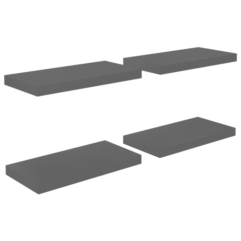 Arsis 4 Piece Metal Floating Shelf, 3.8cm H x 23cm W x 50cm D, High Gloss Grey