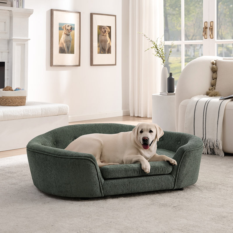 Canapé pour chien surdimensionné ovale semi-fermé surdimensionné, Vert olive