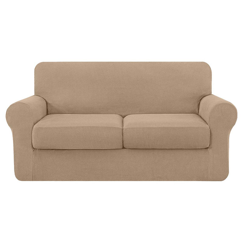 Box Cushion Loveseat Slipcover, Khaki Polyester Blend
