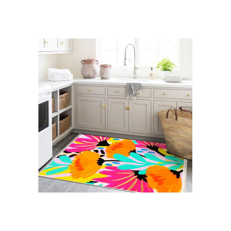 Tapis décoratif lavable à la machine multicolore, Tapis de couloir 3 pi 3 po x 6 pi 7 po inclus