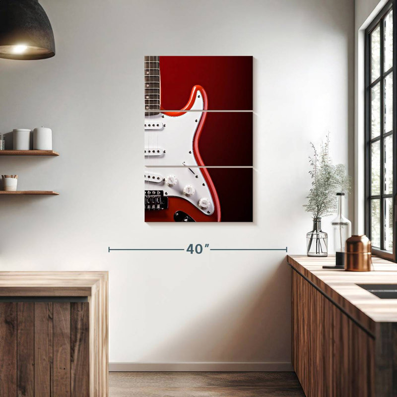 Abarca, guitare électrique moderne sur fond rouge, H 38 po x l 24 po