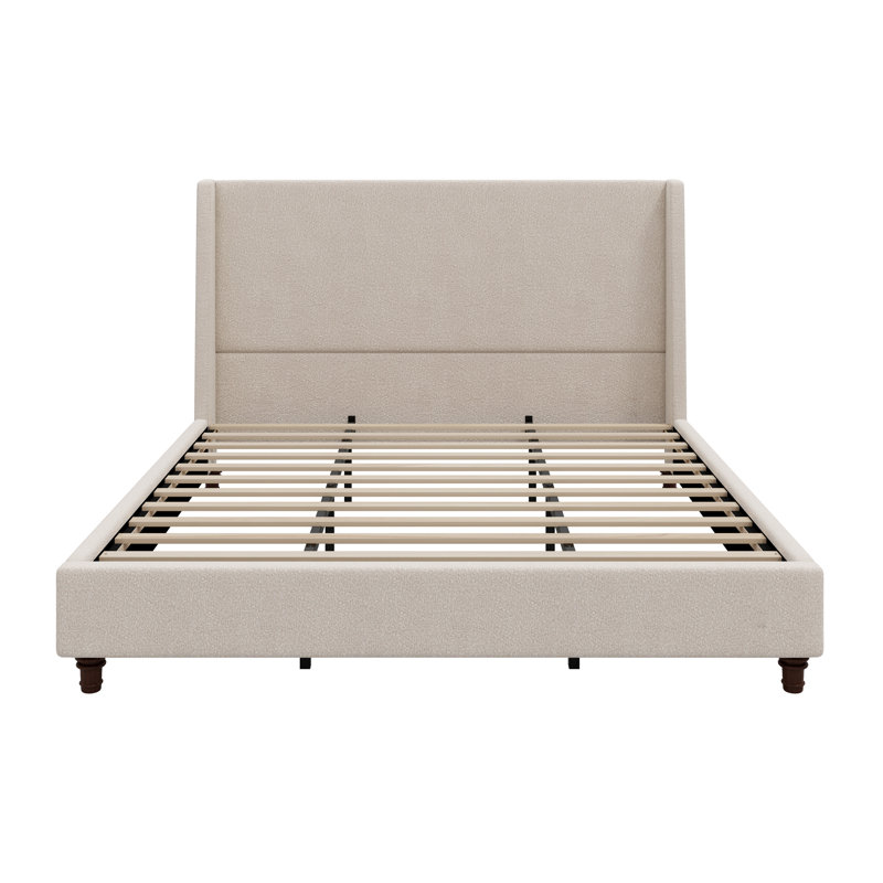 Lit plateforme tapissier à oreilles avec tête de lit haute et pieds rétro en bois massif de 52,7 po Aveline, Argile taupe