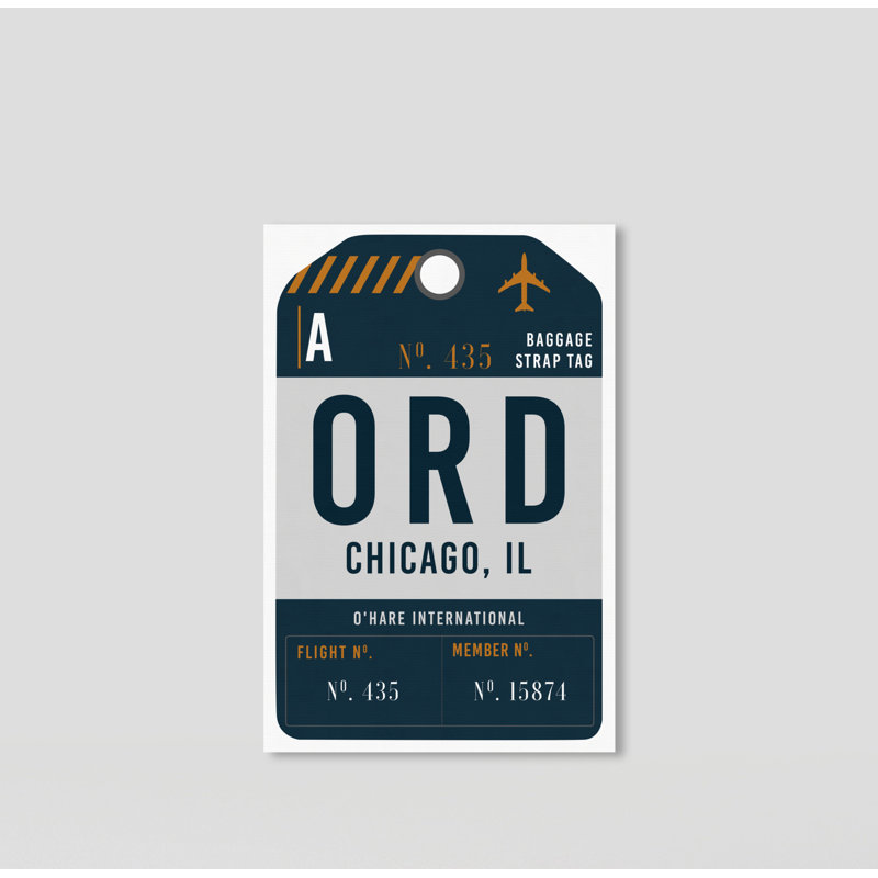Étiquette de bagage de Chicago - reproduction d'art textuel, H 36 po x l 24 po x P 1,5 po, Toile tendue