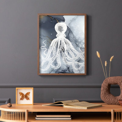 «Octopus Ink I», reproduction encadrée - bois massif