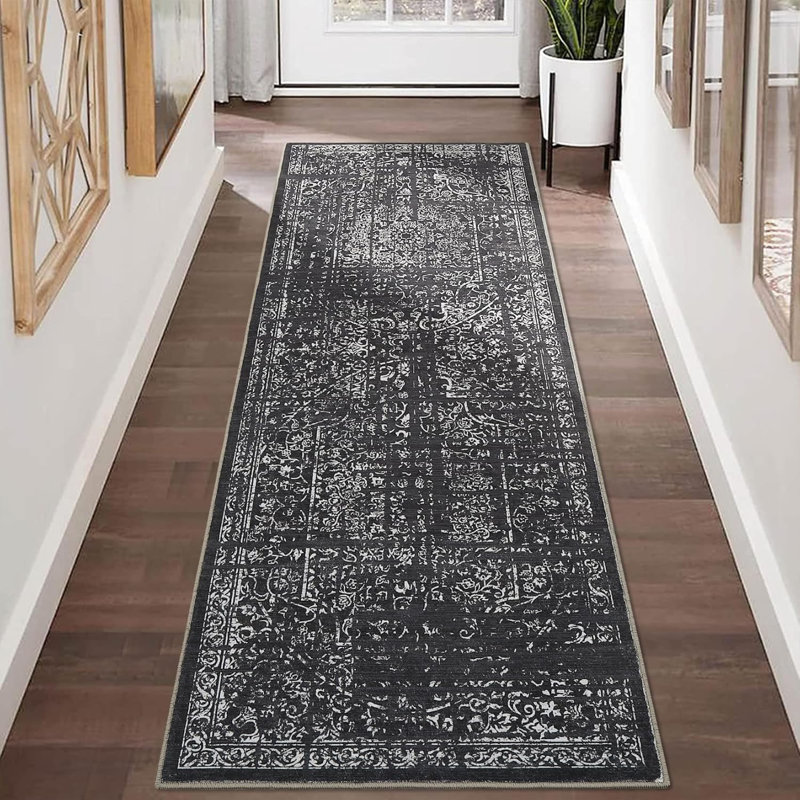 Tapis de couloir couloir 2 x 6 - Tapis de cuisine noir Tapis de couloir antidérapant lavable au toucher doux