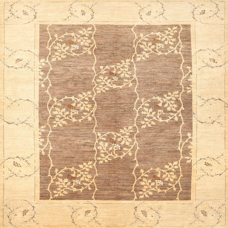 Tapis contemporain crème / brun, Carré 5 pi