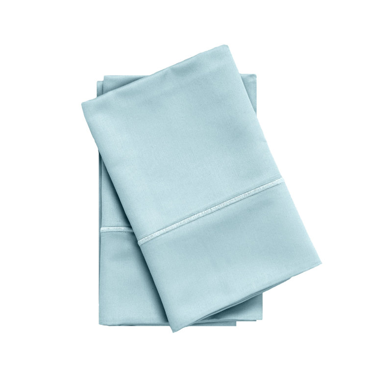Traditional Egyptian Cotton Sateen Striped Pillowcase Set, Standard, Baby Blue