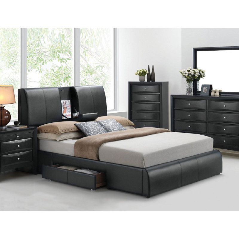 Vegan Leather Platform Storage Bed, Queen