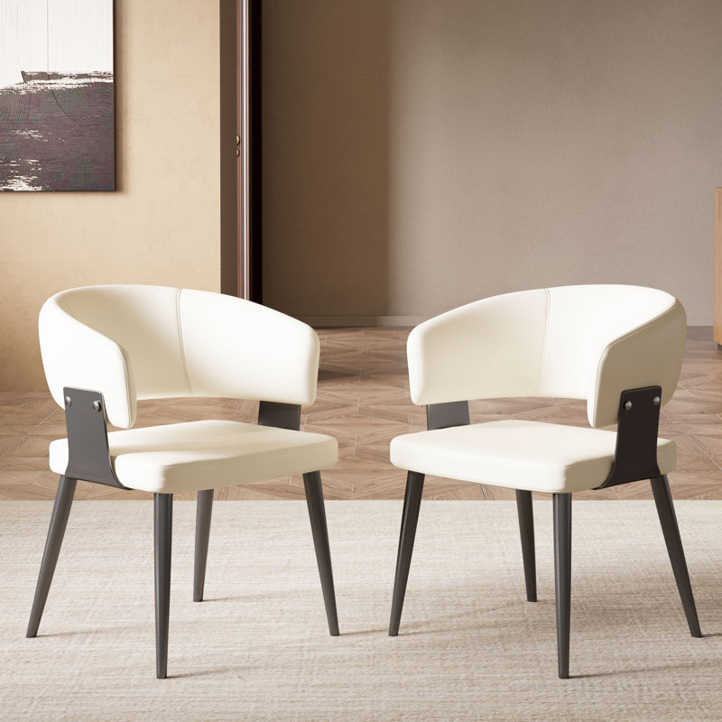 2 Piece Set, Modern Upholstered Dining Chairs, Metal Legs, White