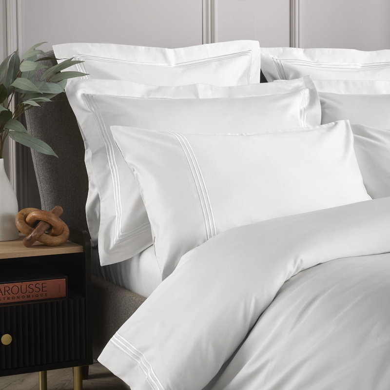 Cate 800 Thread Count Triple Row Cord Embroidered Sateen Pillow Cases, White