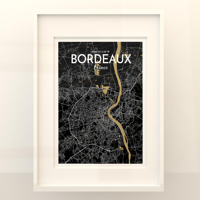 Bordeaux City Map In Luxe - No Frame Print, 24cm H x 18cm W x 0.05cm D