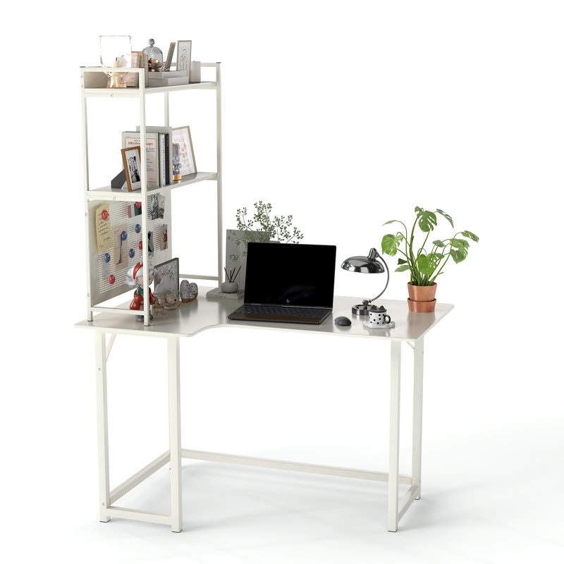 47'' W L-Shaped Desk With Hutch And Open Storage Shelves, Left Hand Return