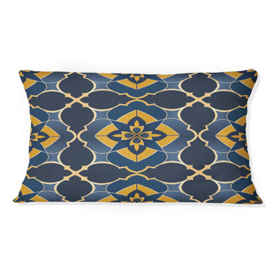 Coussin lombaire moderne bleu-jaune à quadrilobe I