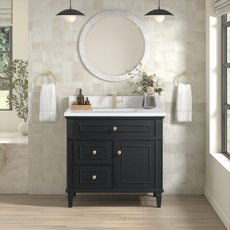 Lorelai 36'' Single Bathroom Vanity with Top, White Zeus, Black Onyx, Single-Hole