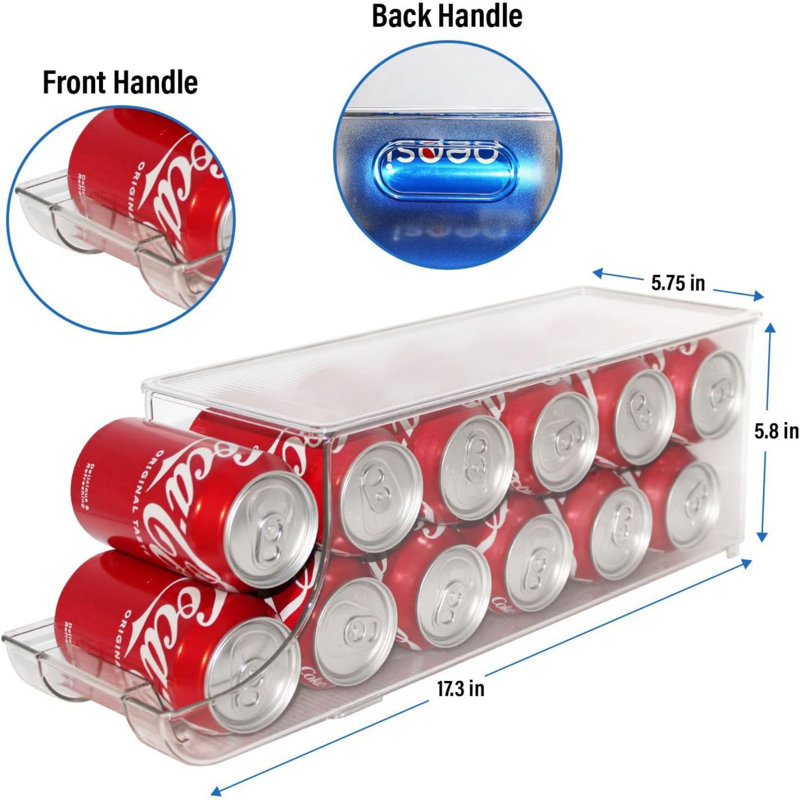 Soda Can Organizer with Lids, Stackable Soda Can Dispenser for Refrigerator