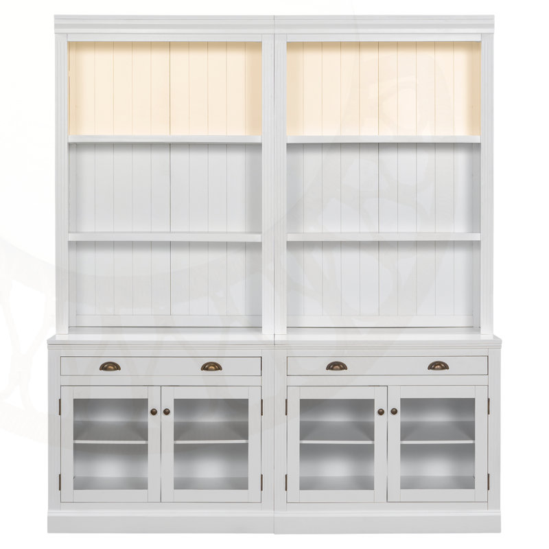 Tall Bookshelf With LED Lighting, Modern Bookcase With 2 Glass Doors And 1 Drawer,Storage Bookcase With Open Shelves For Living Room,Home Office